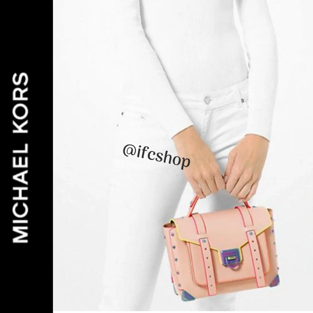 NWT Michael Kors Manhattan School Satchel in Soft Pink Contrast Trim